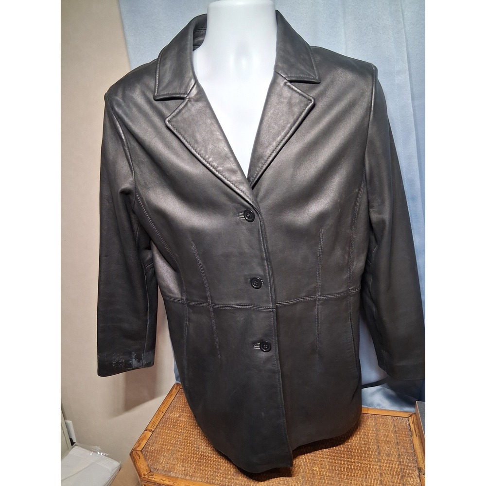 Colebrook Womens Black Leather Blazer Jacket 3-Button WM21042-BLK